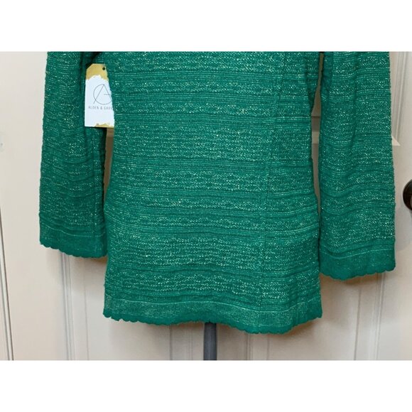 Manouch Pauline Teal Green & Metallic Gold Ruffle Cardigan, Size M - Picture 8 of 11
